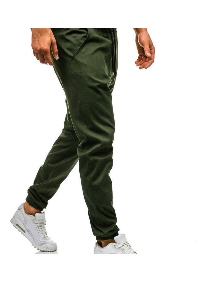 بنطال بخصر مطاطي اللون الأخضر العسكري - Image 2