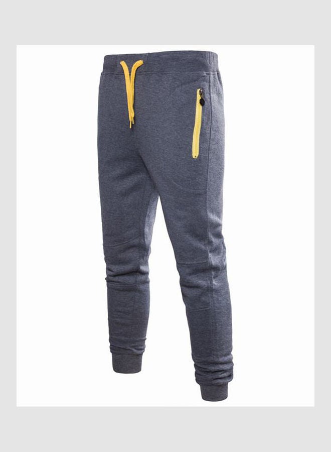 Solid Drawstring Pants Dark Grey/Yellow - Image 1