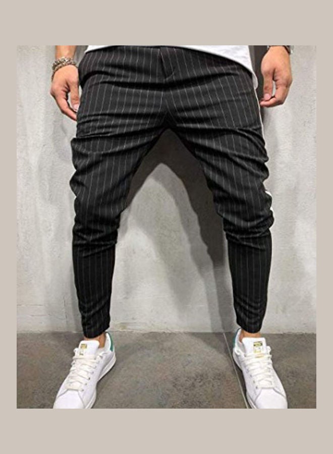 Striped Mid-Waist Pants Black - Image 1