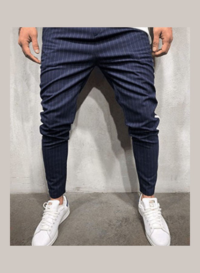 Striped Mid-Waist Pants Navy - Image 1