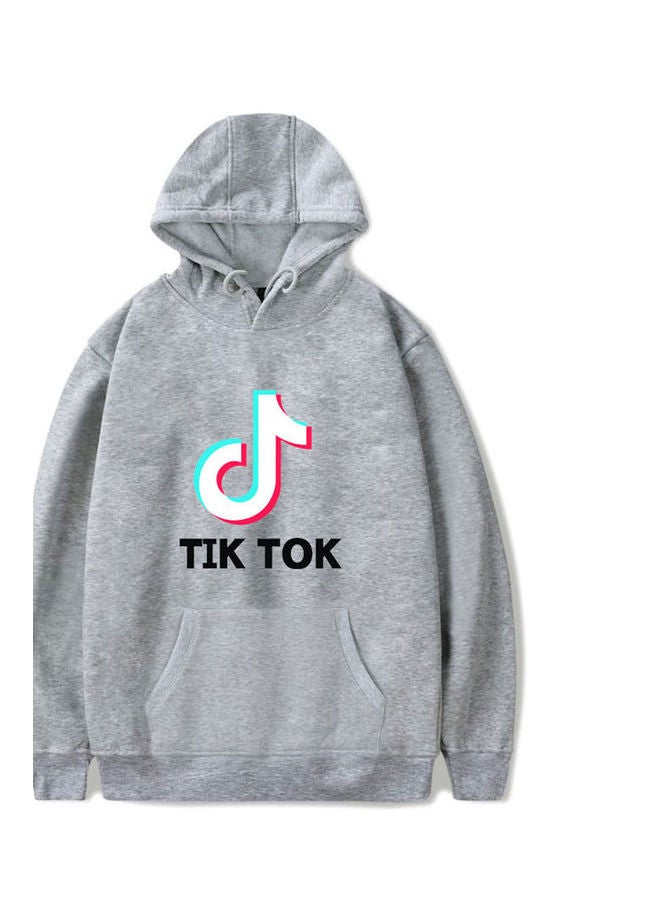 "هودي بطبعة "Tik Tok" رمادي / أبيض / أسود - Image 1