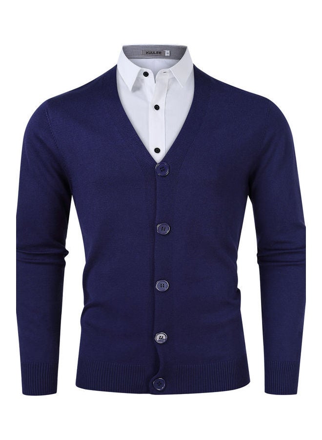 Generic - Knitted Button Down Cardigan Royal Blue - Image 1