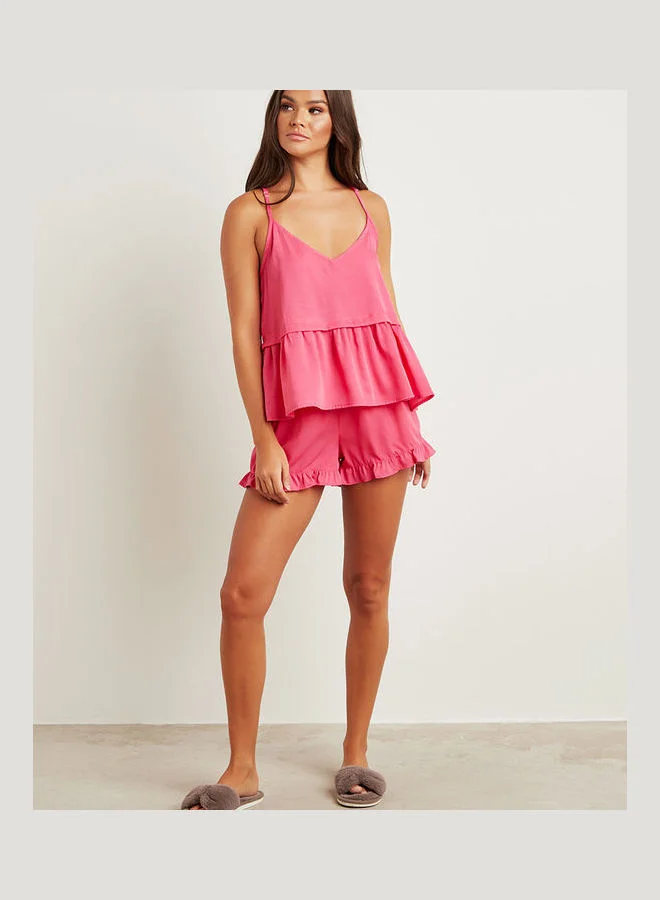 Closet By Styli Racerback Cami and Ruffled Shorts Set Pink