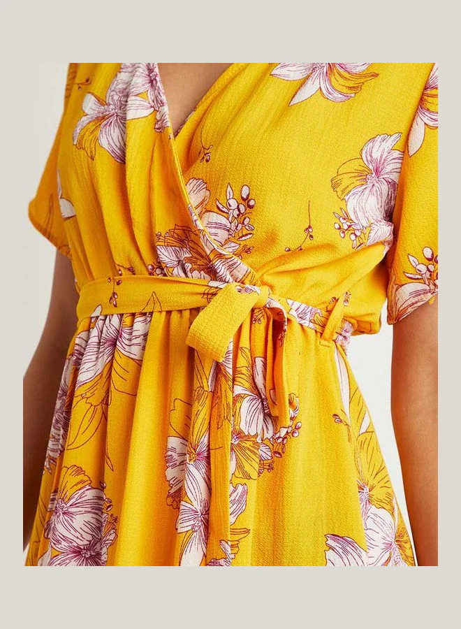 Closet By Styli Floral Print A-Line Wrap Maxi Dress Yellow