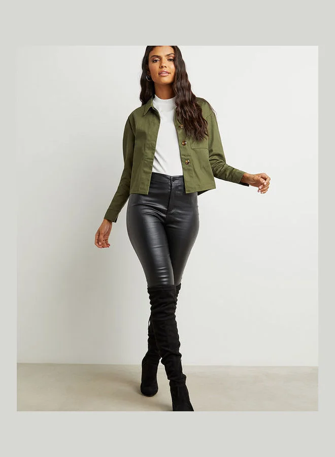 Closet By Styli Pocket Detail Trucker Jacket Khaki