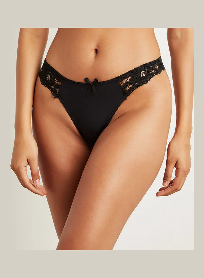 Closet By Styli Padded Lace Bra And Thongs Set Black