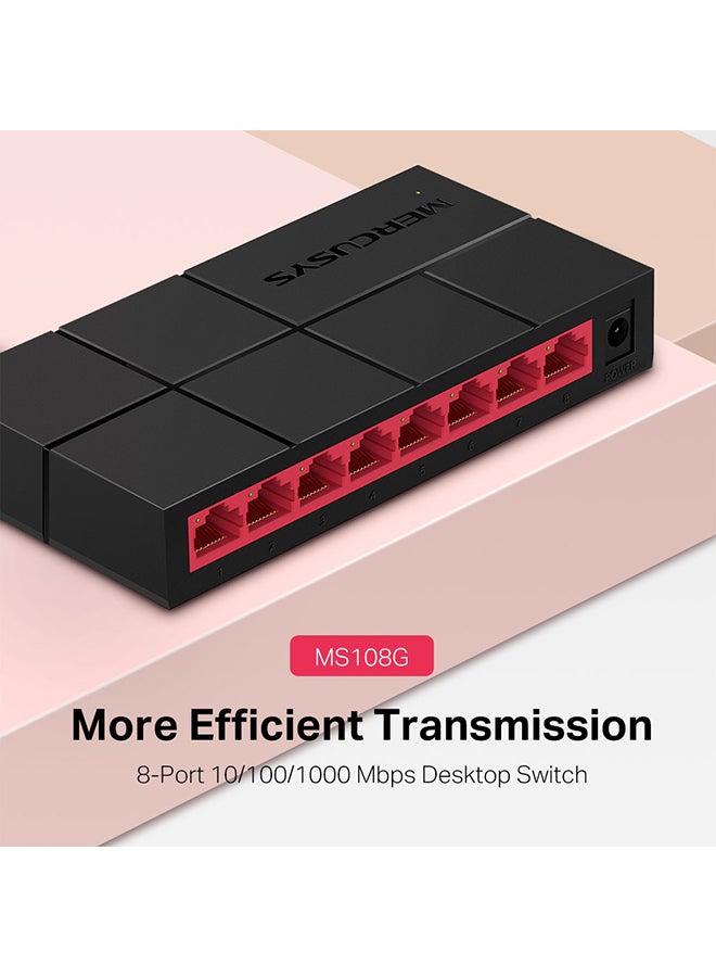 ميركوسيس - محول مكتبي ب8 منافذ بسرعة 10/100/1000 ميجابت في الثانية مزود بمنافذ RJ45 بخاصية التفاوض التلقائي مع أجهزة MDI/ MDIX التلقائية أسود - Image 1