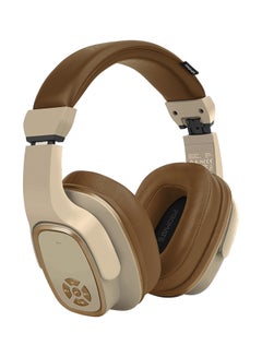 Wireless Headphone with Speaker, 2-in-1 High Definition Bluetooth v5.0 Headphone with Built-in 6W Speaker, Mic, 12H Playtime, MicroSD Card Slot, FM Radio and AUX Port for Smartphones, Tablets, iPod Brown/Beige