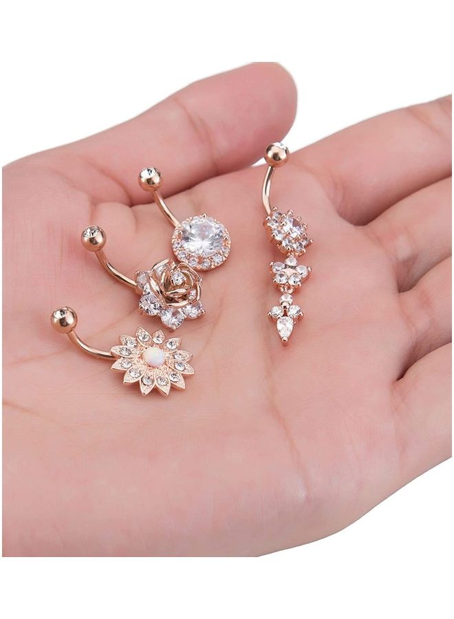 4-Pieces Stainless Steel Flower Dangle Barbell Belly Button Ring Set - Image 3