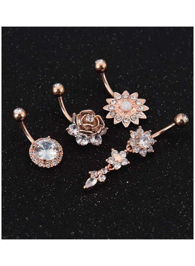 4-Pieces Stainless Steel Flower Dangle Barbell Belly Button Ring Set - Image 4