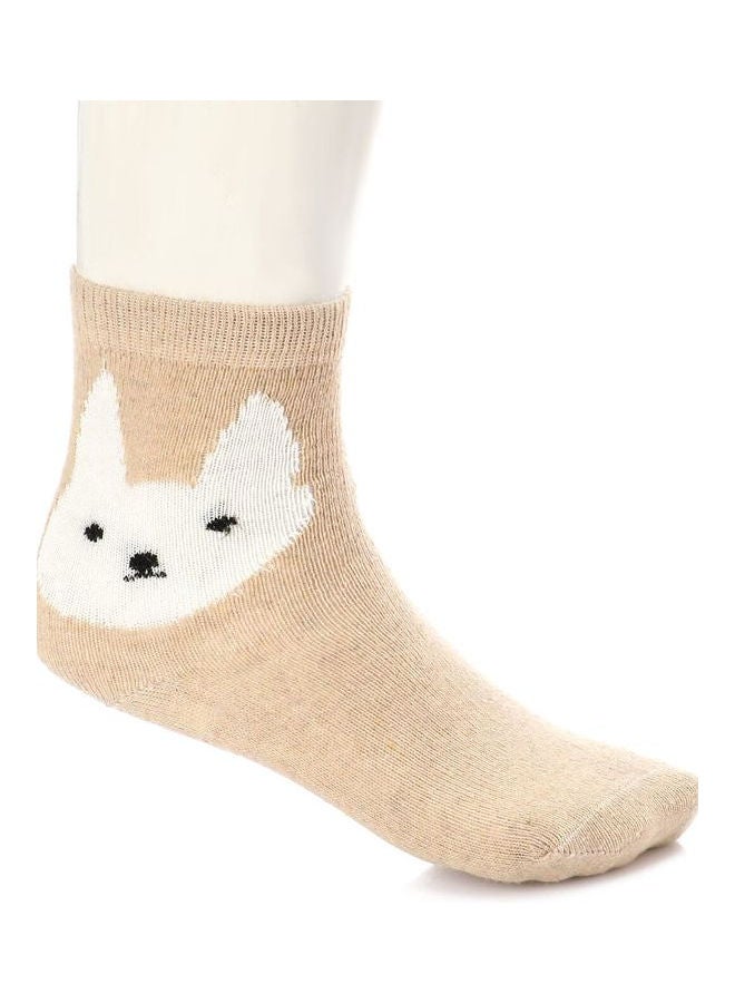 Esla Pair Of Dog Patterned Ankle Socks Beige/White