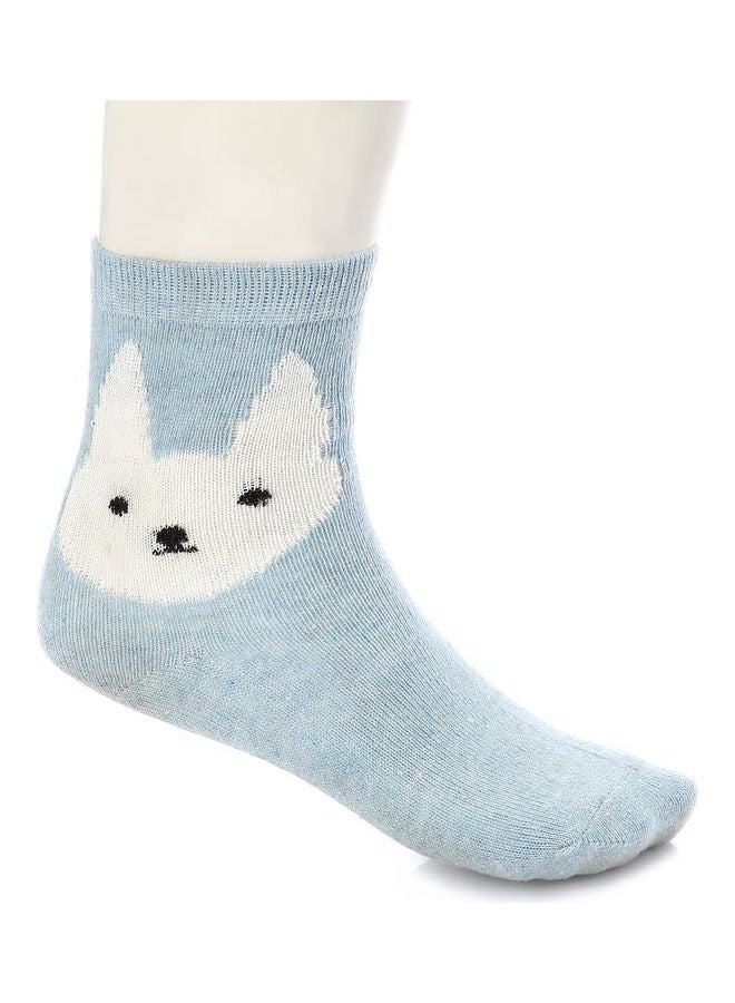 Esla Pair Of Dog Patterned Ankle Socks Sky Blue/White