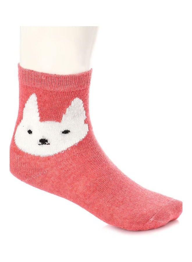 Esla Pair Of Dog Patterned Ankle Socks Rose/White