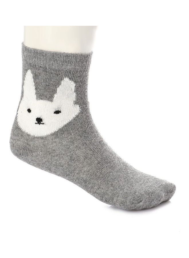 Esla Pair Of Dog Patterned Ankle Socks Grey/White