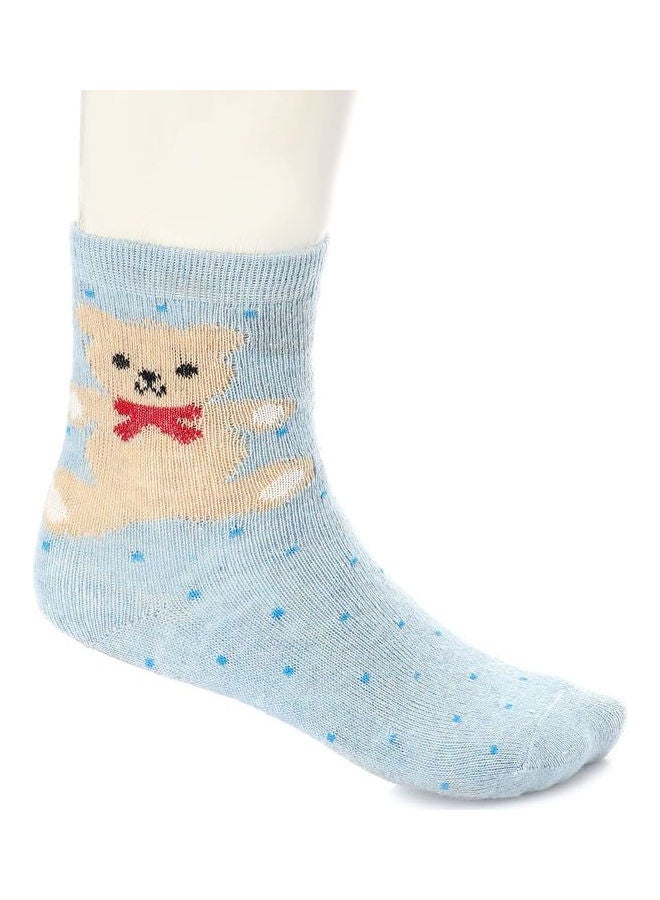 Esla Pair Of Teddy Bear Patterned Ankle Socks Sky Blue/beige