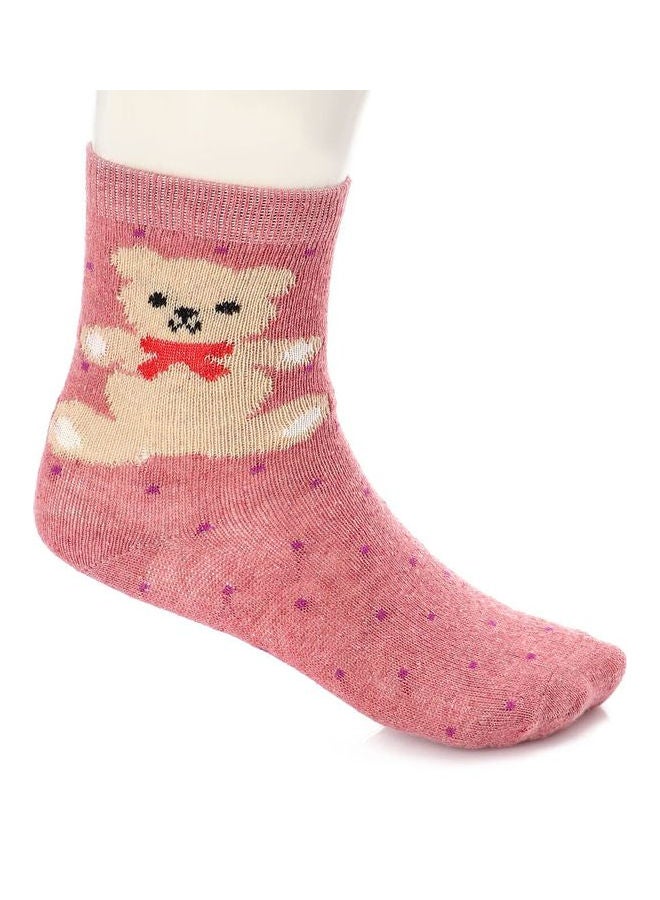 Esla Teddy Bear Ankle Socks Pink/Beige