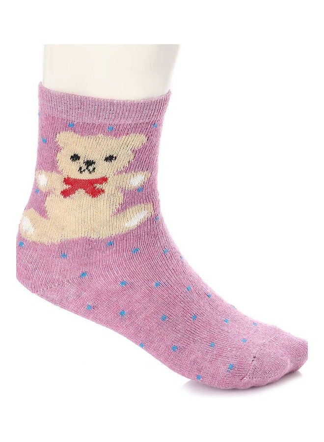Esla Pair Of Teddy Bear Patterned Ankle Socks Mauve/beige
