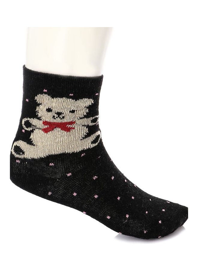 Esla Pair Of Teddy Bear Patterned Ankle Socks Black/beige