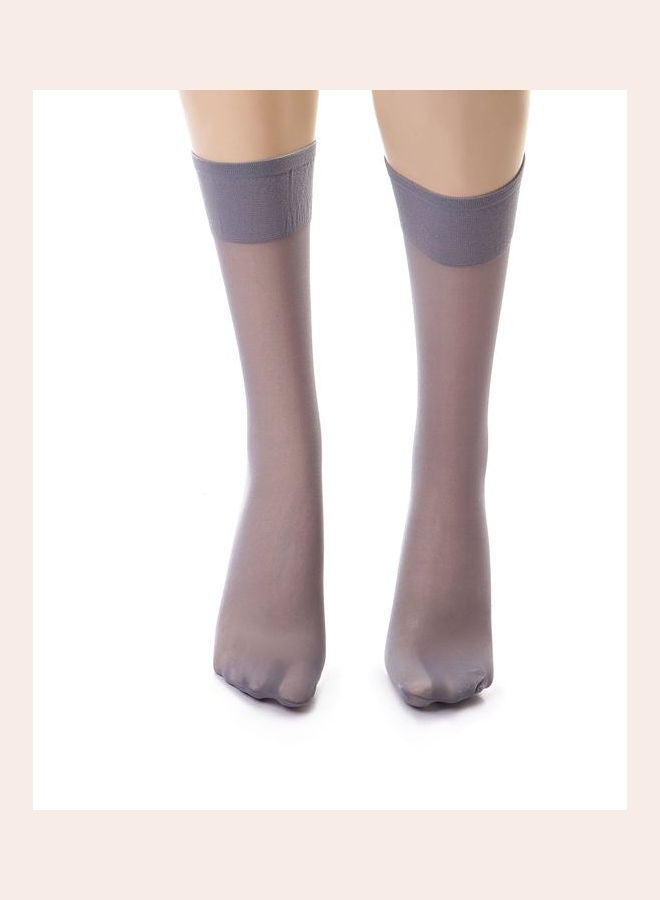 Esla Pair Of Solid Acrylic Mid-Calf Stockings Silver  - Image 1