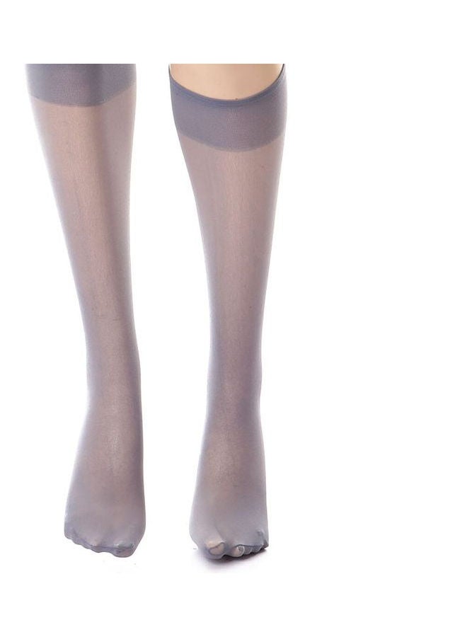 Esla Pair Of Solid Acrylic Mid-Calf Stockings Silver  - Image 1