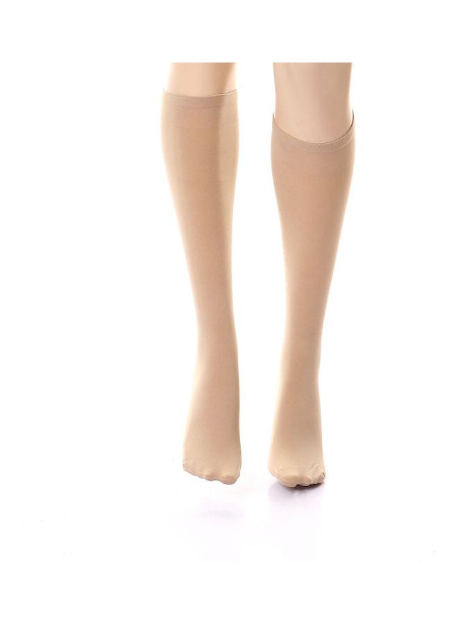 Esla Pair Of Solid Acrylic Mid-Calf Stockings Beige  - Image 1