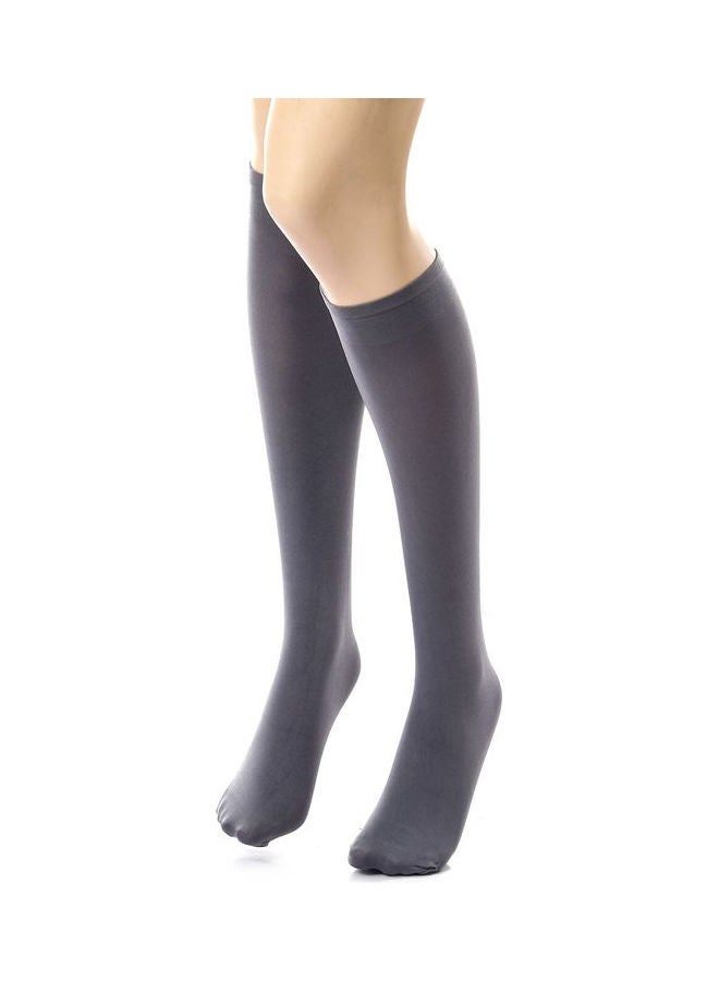Esla - Pair Of Solid Acrylic Mid-Calf Stockings Grey - Image 1