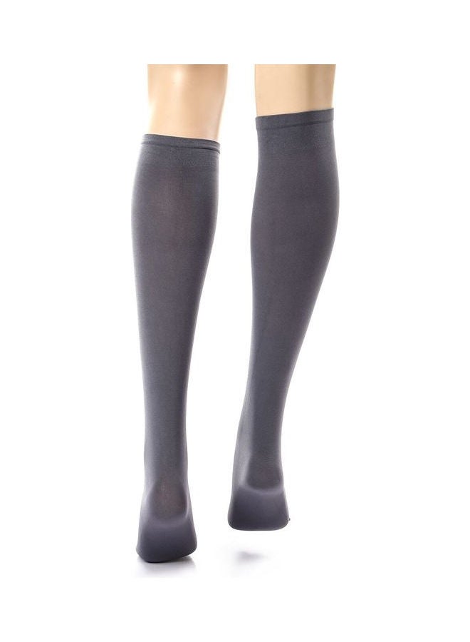 Esla - Pair Of Solid Acrylic Mid-Calf Stockings Grey - Image 1