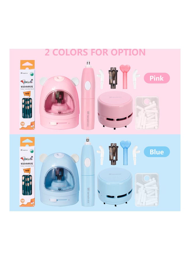 tenwin 3-Piece Electric Pencil Sharpener With Eraser And Vacuum Cleaner Set Pink - Image 4