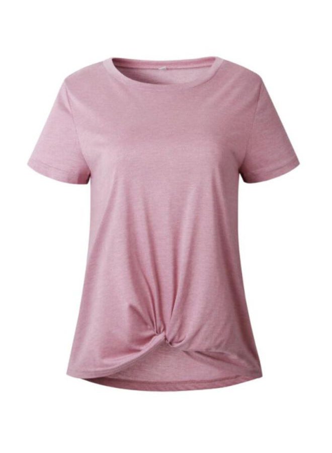 شاربدو تيشيرت مزيّن بطبعات، وبرقبةٍ دائرية وأكمامٍ قصيرة وردي - Image 1