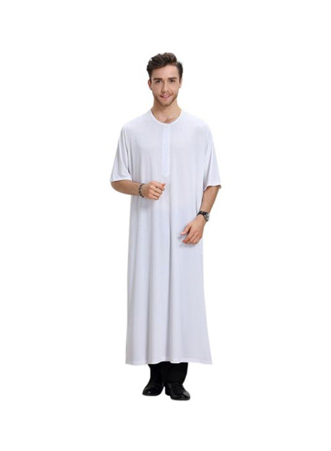 Sharpdo Round Neck Thobe Thawb Caftan White - Image 1