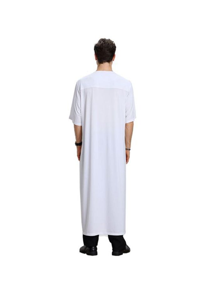 Sharpdo Round Neck Thobe Thawb Caftan White - Image 2