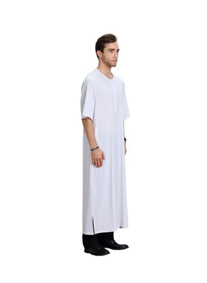 Sharpdo Round Neck Thobe Thawb Caftan White - Image 3