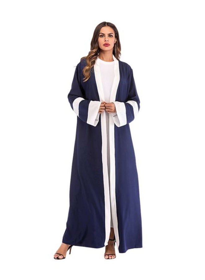 Sharpdo Long Sleeve Tie Knot Casual Loose Abaya Blue/White - Image 1