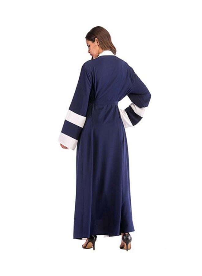 Sharpdo Long Sleeve Tie Knot Casual Loose Abaya Blue/White - Image 2