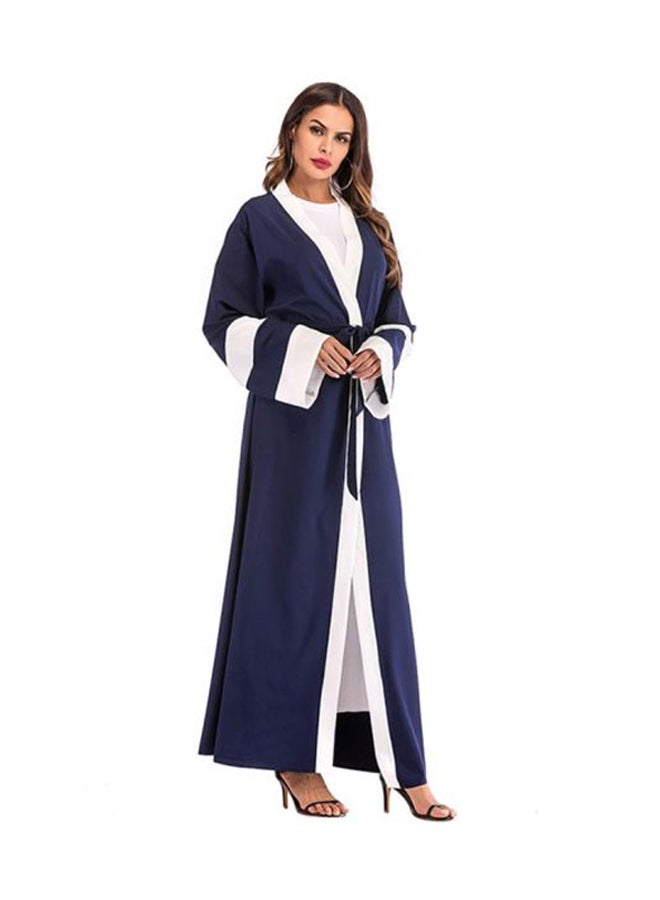 Sharpdo Long Sleeve Tie Knot Casual Loose Abaya Blue/White - Image 3