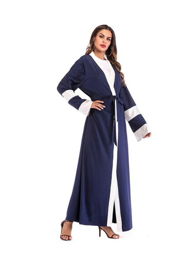 Sharpdo Long Sleeve Tie Knot Casual Loose Abaya Blue/White - Image 4