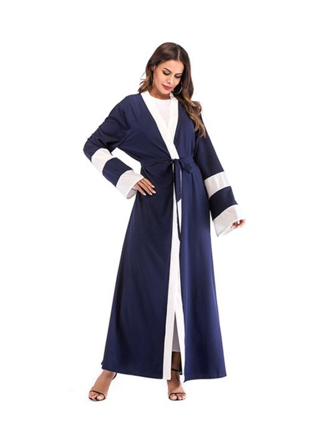 Sharpdo Long Sleeve Tie Knot Casual Loose Abaya Blue/White - Image 5