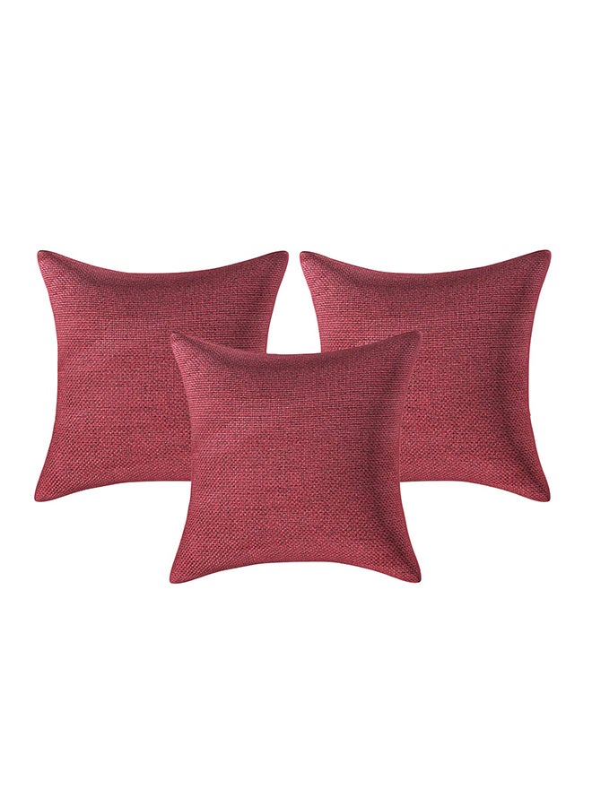 3-Piece Solid Plain Cushion Cover Set Red 40 x 40cm - Image 1