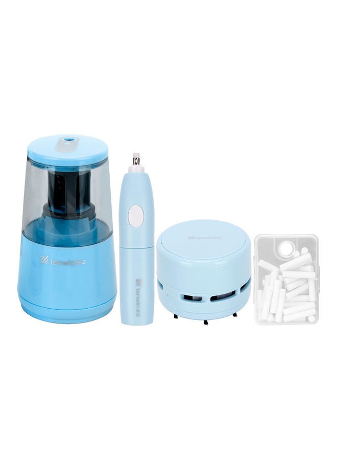 tenwin 3-Piece Electric Pencil Sharpener With Eraser And Vacuum Cleaner Set Blue - Image 1