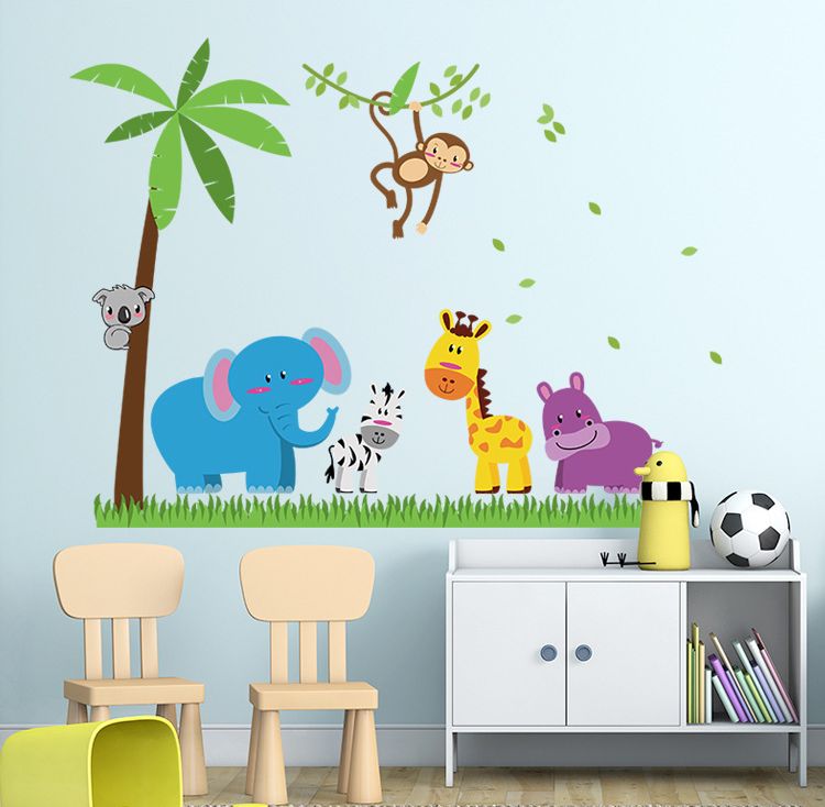 Fast Print Cartoon tree and animals Wall Sticker Multicolor 90x60cm - Image 2