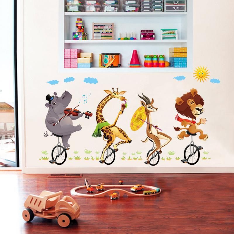 Fast Print Cycling Animal Bedroom Children's Room Wall Sticker Multicolor 90x60cm - Image 2