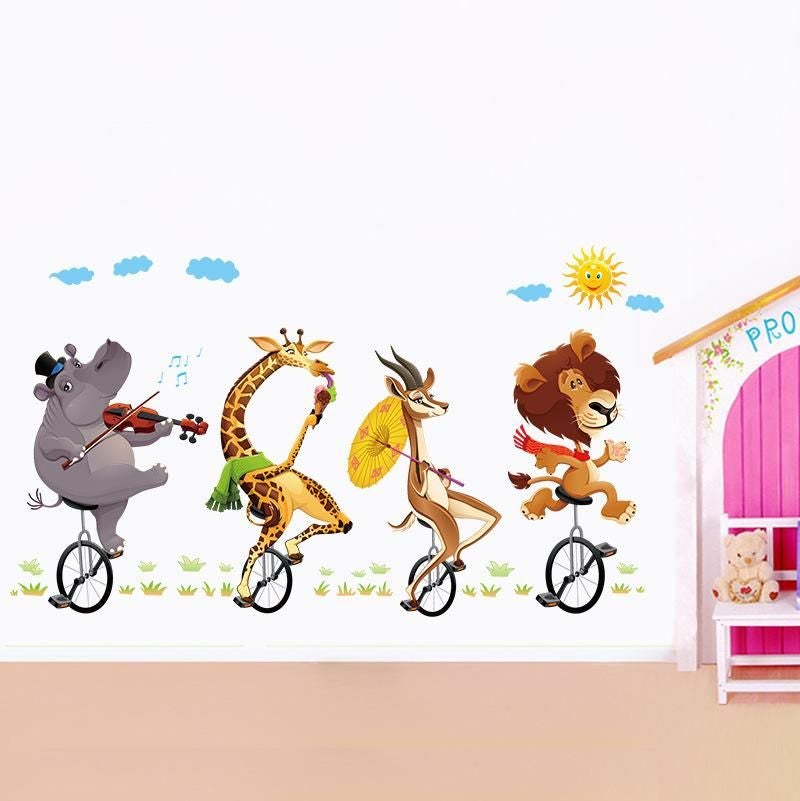 Fast Print Cycling Animal Bedroom Children's Room Wall Sticker Multicolor 90x60cm - Image 3