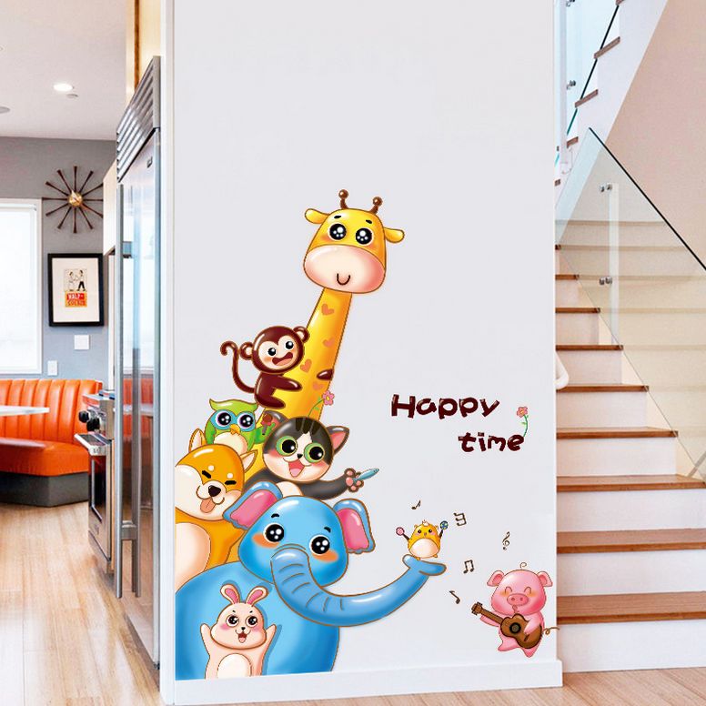 Cartoon Cute Animal Waterproof Creative Wall Sticker Multicolour 90x60cm