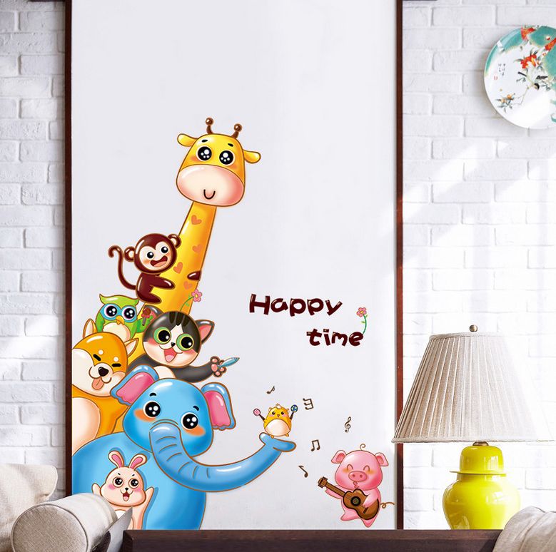 Cartoon Cute Animal Waterproof Creative Wall Sticker Multicolour 90x60cm