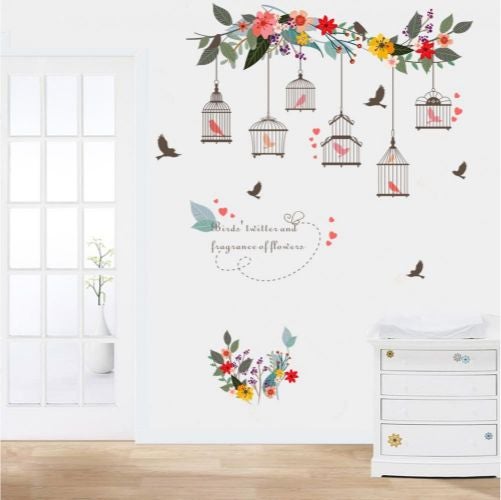 Fast Print Colorful Magic Flower Vine Bird Cage Removable Wall Sticker Multicolour 30x90cm  - Image 2