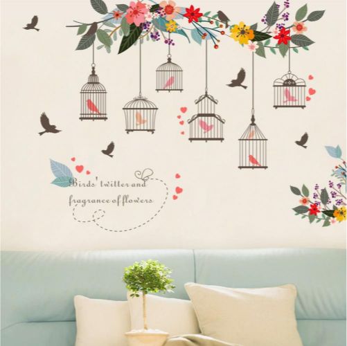 Fast Print Colorful Magic Flower Vine Bird Cage Removable Wall Sticker Multicolour 30x90cm  - Image 3