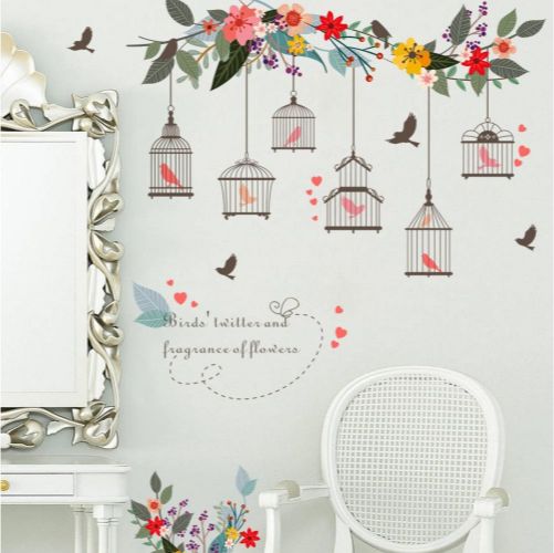 Fast Print Colorful Magic Flower Vine Bird Cage Removable Wall Sticker Multicolour 30x90cm  - Image 4