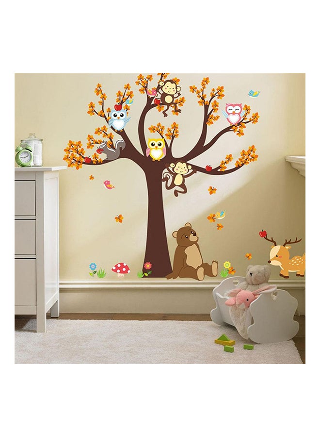 Fast Print Cartoon Forest Animal Monkey Owls Hedgehog Tree Swing Nursery Wall Sticker Multicolour 100x100cm  - Image 1
