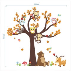 Cartoon Forest Animal Monkey Owls Hedgehog Tree Swing Nursery Wall Sticker Multicolour 100x100cm - v1609331806/N40732022A_4