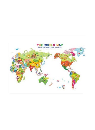 Cartoon World Map Cute Terrestrial And Aquatic Animals Wall Decals Multicolour 70x50cm - v1609331816/N40732112A_1
